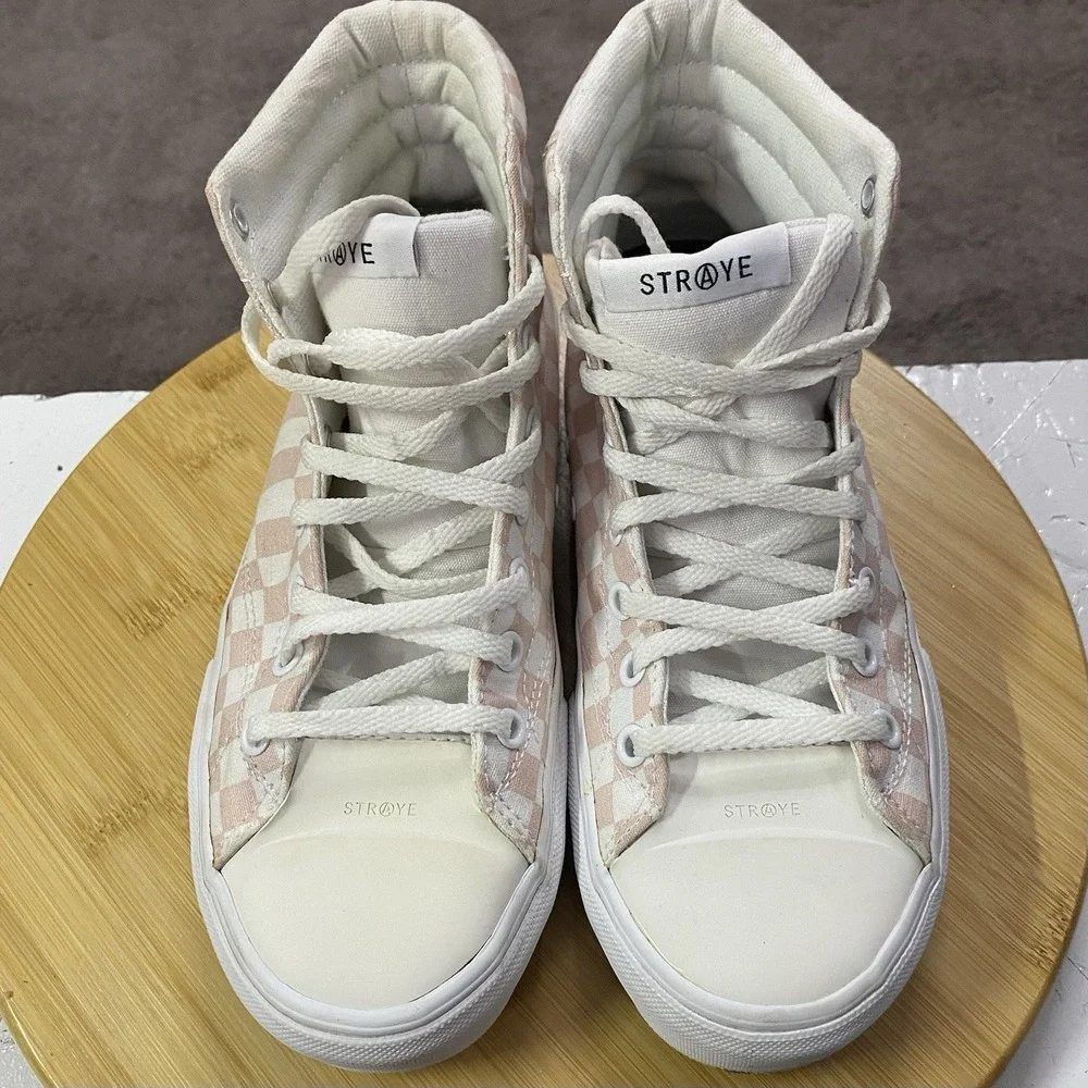 STRAYE High top, Women Pink/White check sneaker, Skateboard Sz‎ 8
